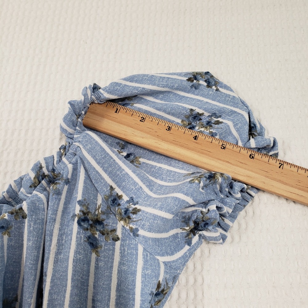 No Comment Floral Striped Dress Girls 14 Blue Smocked Puff Sleeve Cottagecore - Picture 7 of 13